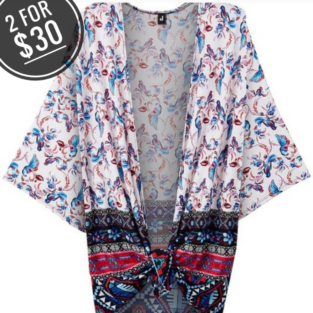 New Blue Pink Floral Kimono Cover Up Cardigan Top